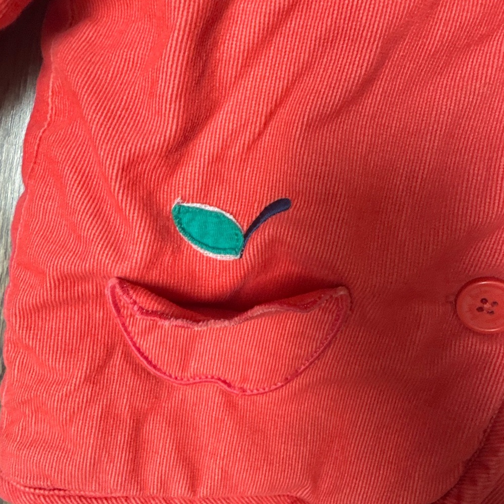 Baby Boden Coral-Red Hooded Puffer Jacket with Apple Pockets size 18/24 - Picture 4 of 5